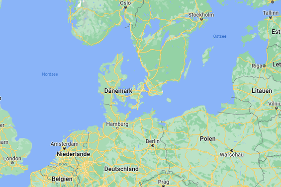 Kartenausschnitt von Nord und Ostsee