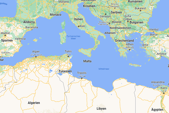 Kartenausschnitt des Mittelmeeres