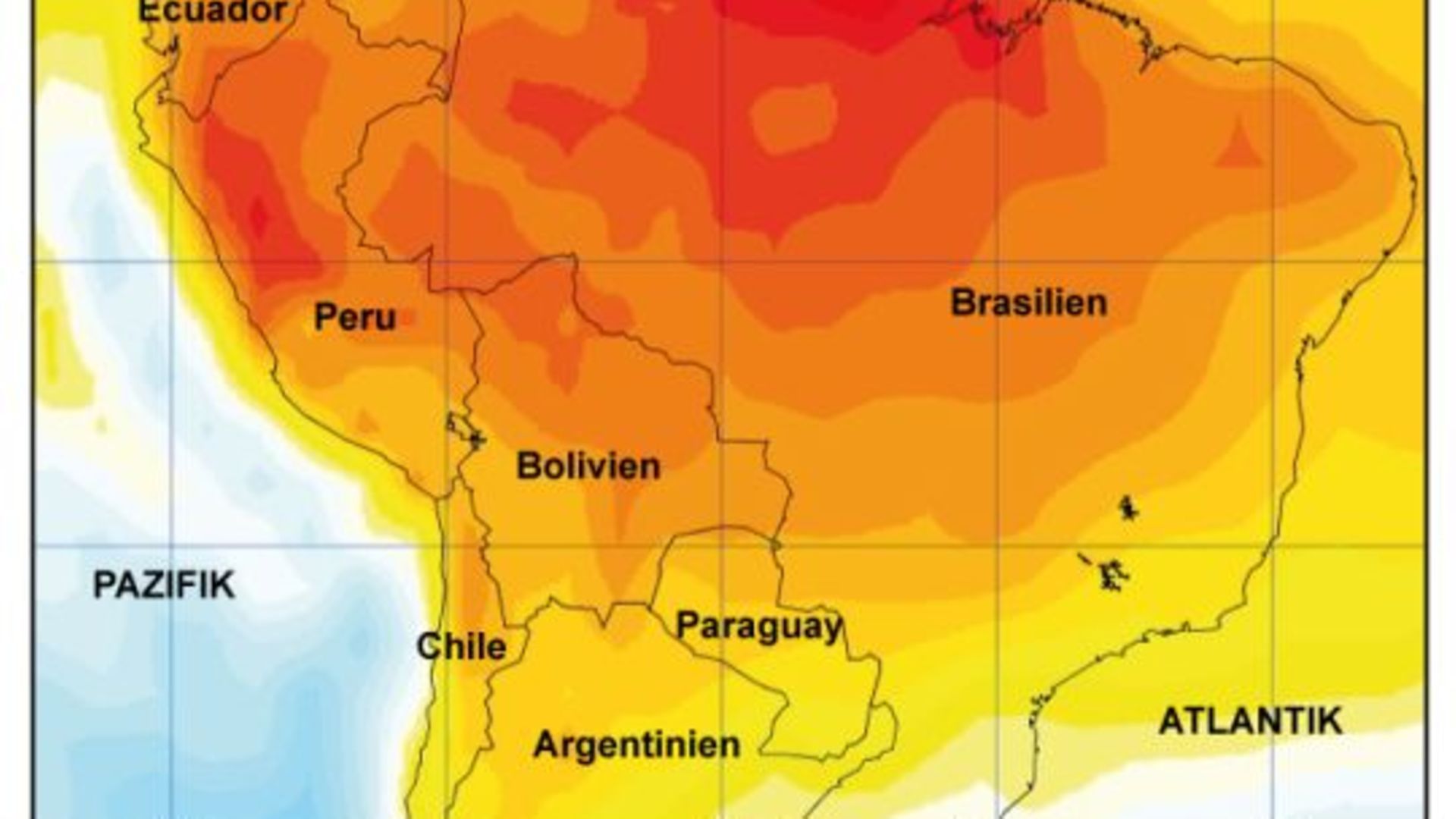 Jahresmitteltemperatur im tropischen Südamerika 1960-1989