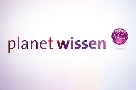 Das Logo von Planet Wissen mit lila-farbenen Schriftzug auf weiß-lila Hintergrund 