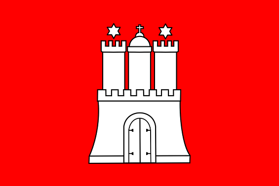Rote Flagge mit Hamburg Wappen